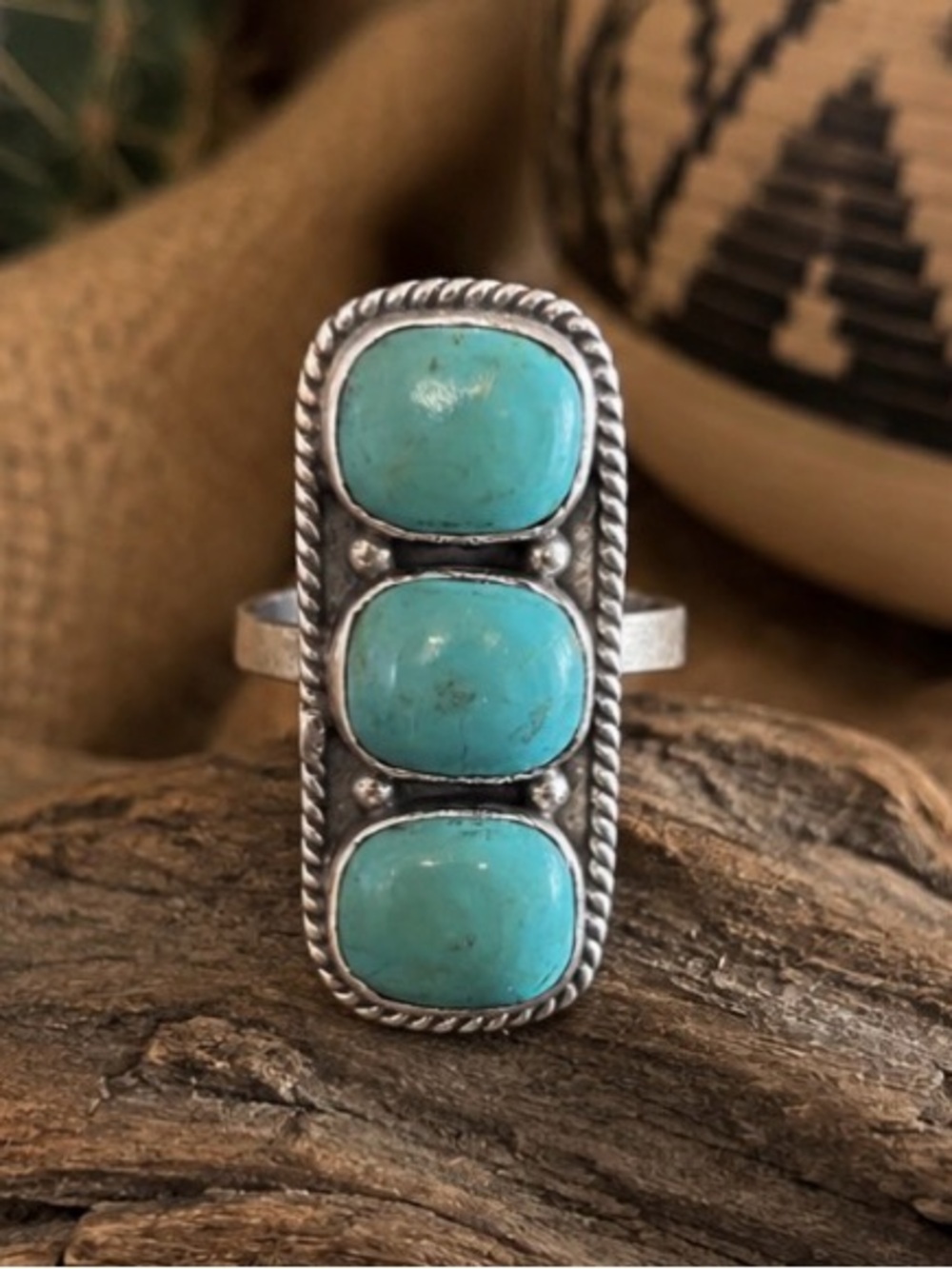 Sterling Silver Triple Turquoise Ring - Women's Blue Stone Jewelry